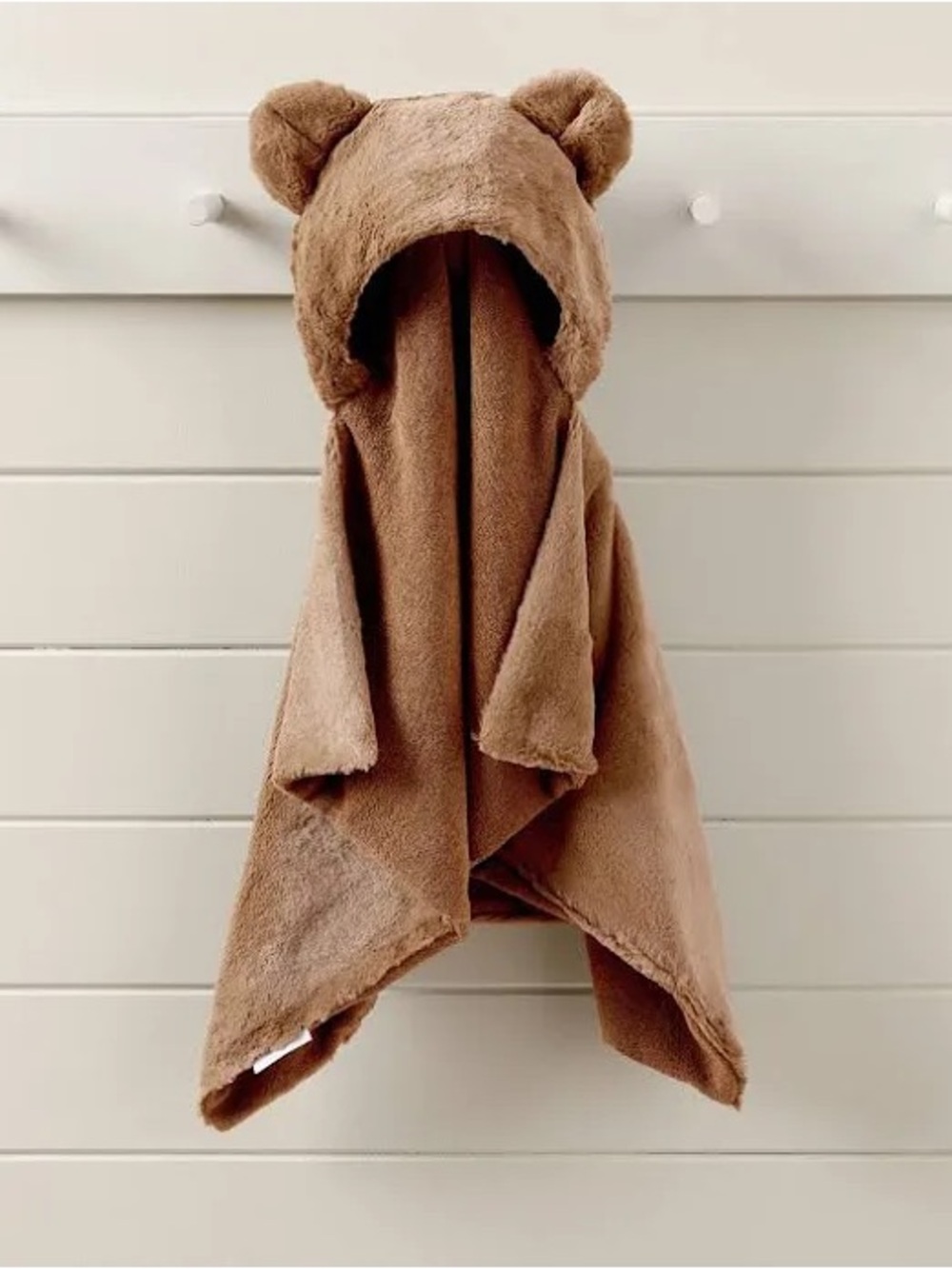 NWT Pottery Barn Faux Fur Teddy Bear Baby Bath Wrap Hooded Towel